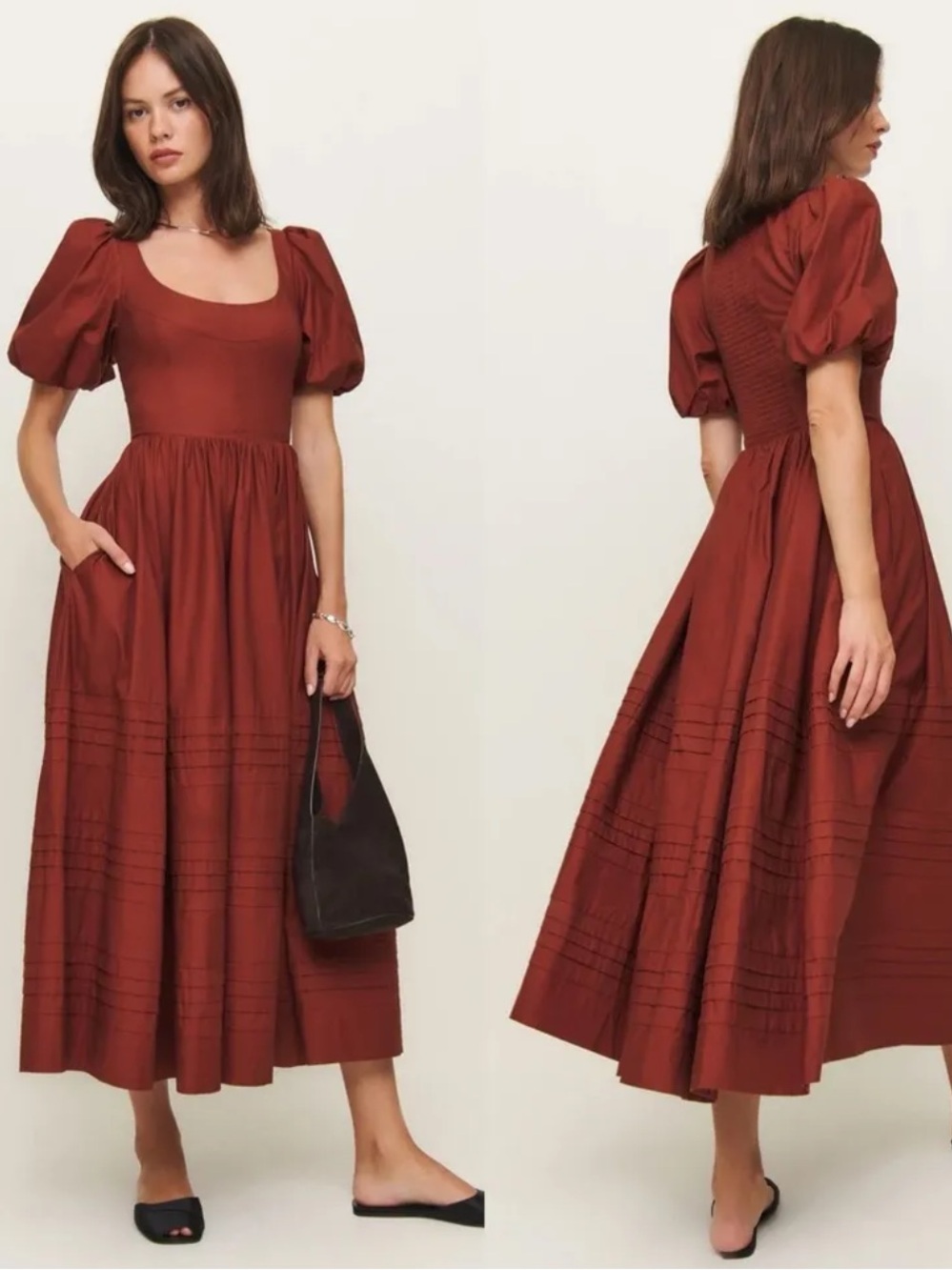 Reformation Everlyn Dress Red Size 6 Fig Jam Milkmaid Puff Sleeve